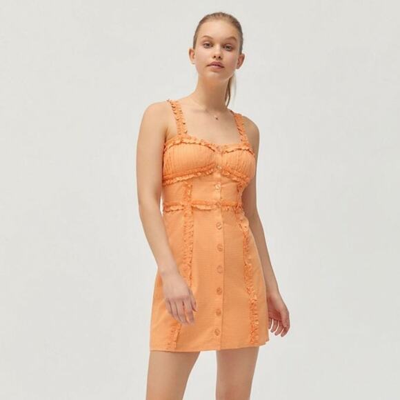 Urban Outfitters Orange Ruffle Button Front Dress - Picture 1 of 5